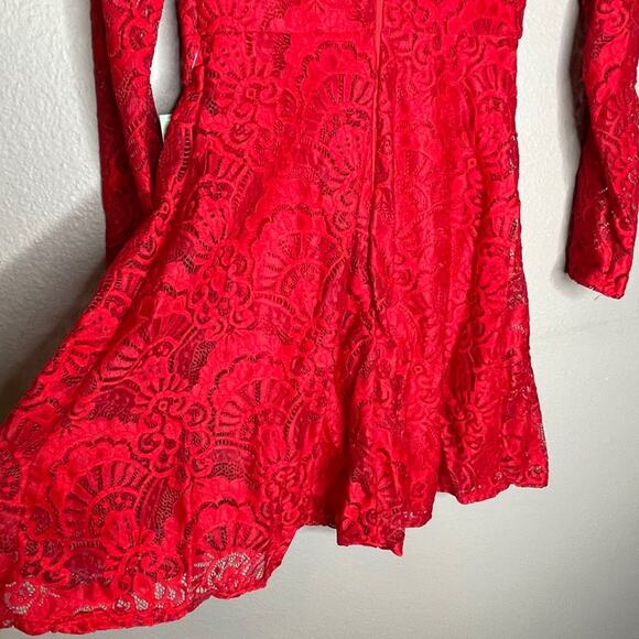 F) My Michelle V-neck Long Sleeve Dress Red Size Zero - Picture 9 of 12